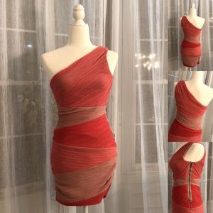 BCBG Off Shoulder, Pleated Cocktail Dress Short.